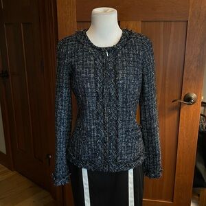 Land’s End Blue Tweed Jacket NWT Size 4 Fringe Texture Blazer/Jacket